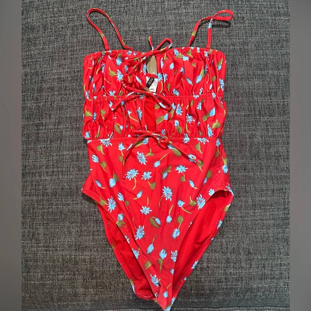 J. Crew Red and Blue Floral One Piece Swimsuit - Picture 1 of 10